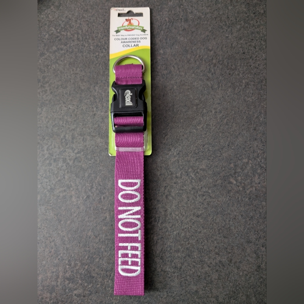 Dex Purple Dog Collar with 'Do Not Feed' Message